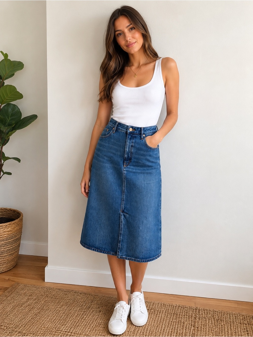 NWT Club Monaco Medium Wash Denim Midi Pencil Skirt Size 30